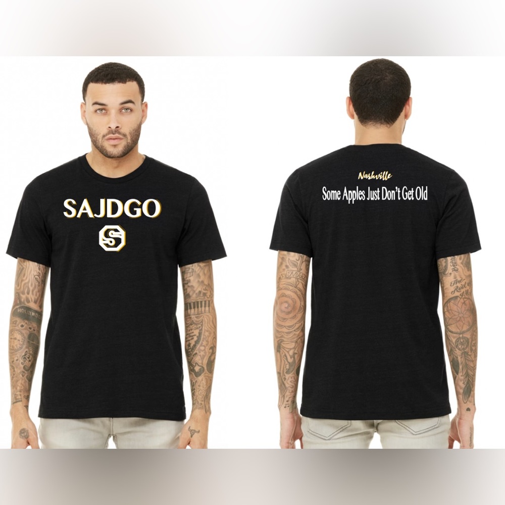 Custom T-shirt brand: SAJDGO from Nashville a on Bella Canvas black color shirt.